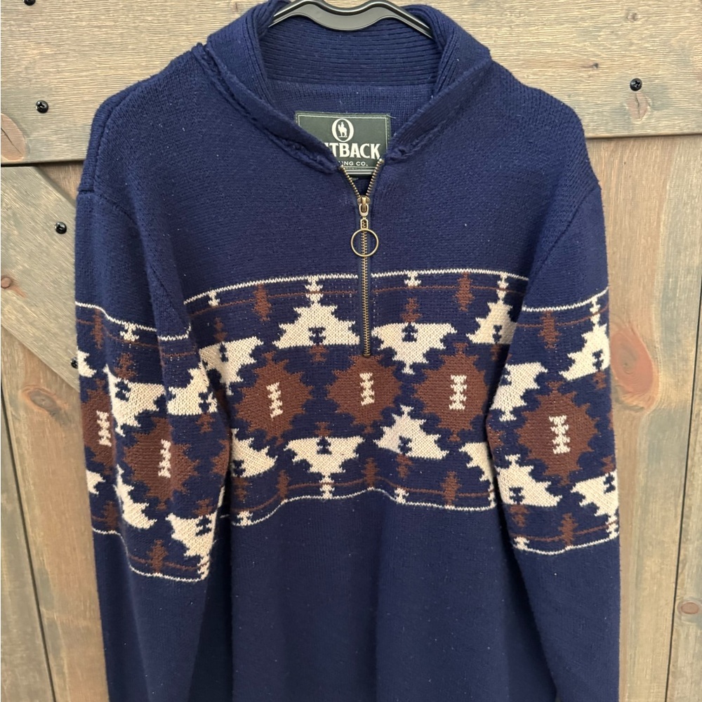 Navy and Brown Patterned Men's Sweater